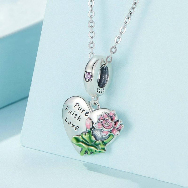 Pure Faith Love Lotus Flower Enamel Sterling Silver Bead Charm Bracelet