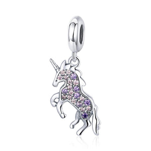 Unicorn Sterling Silver Zircon CZ Bead Charm Bracelet Necklace