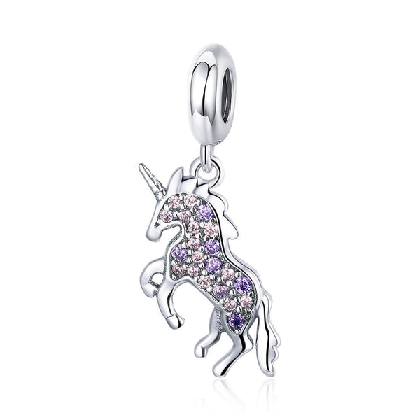 Unicorn Sterling Silver Zircon CZ Bead Charm Bracelet Necklace
