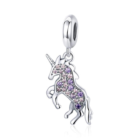 Unicorn Sterling Silver Zircon CZ Bead Charm Bracelet Necklace
