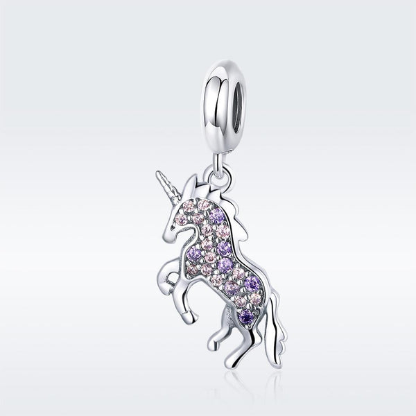 Unicorn Sterling Silver Zircon CZ Bead Charm Bracelet Necklace