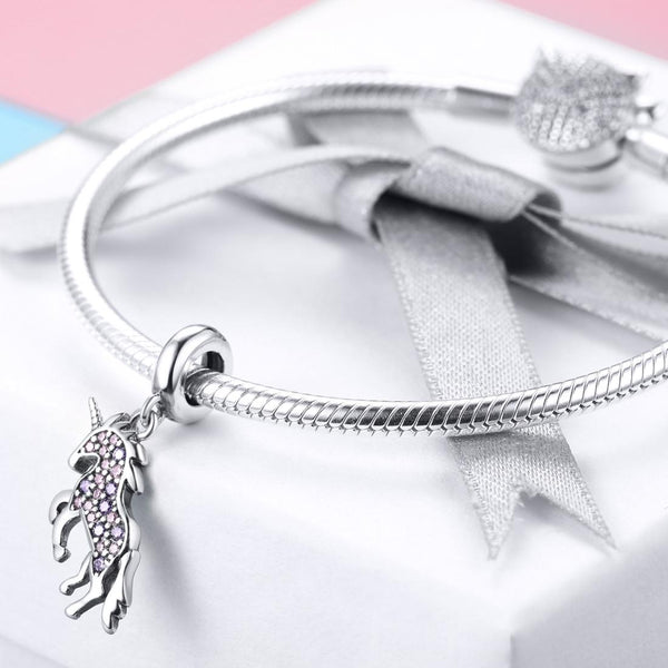 Unicorn Sterling Silver Zircon CZ Bead Charm Bracelet Necklace