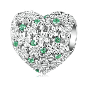 Floral Heart Sterling Silver Zircon CZ Bead Charm Bracelet Necklace Pendant