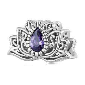 Lotus Flower Sterling Silver Zircon CZ Bead Charm Bracelet Necklace Pendant