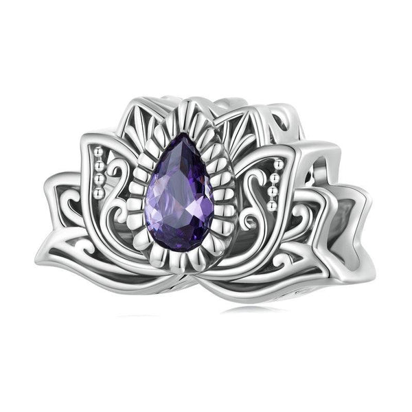 Lotus Flower Sterling Silver Zircon CZ Bead Charm Bracelet Necklace Pendant