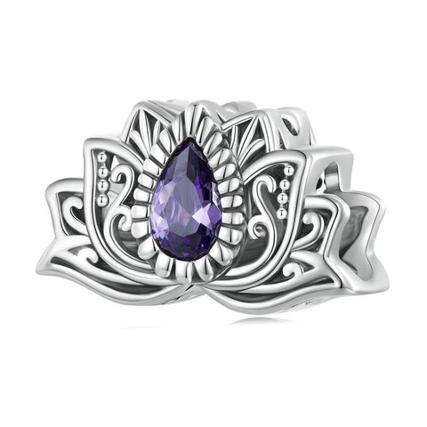Lotus Flower Sterling Silver Zircon CZ Bead Charm Bracelet Necklace Pendant