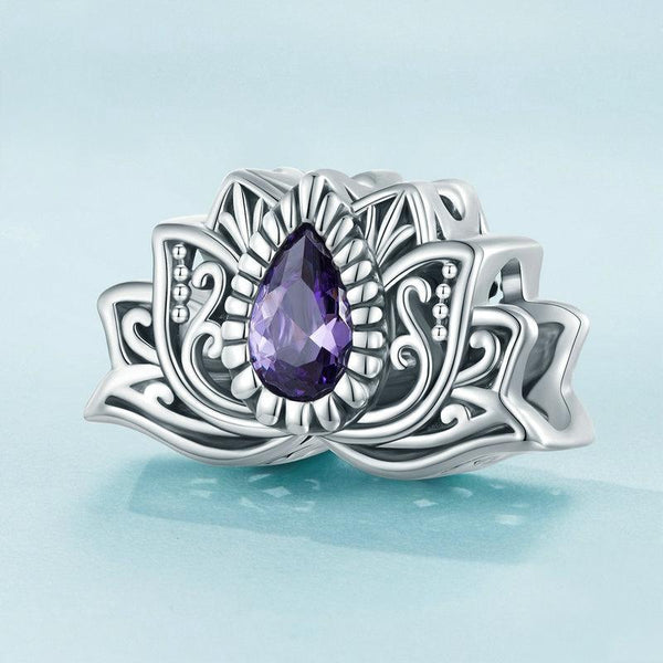 Lotus Flower Sterling Silver Zircon CZ Bead Charm Bracelet Necklace Pendant