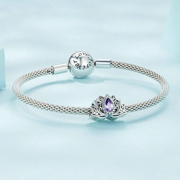 Lotus Flower Sterling Silver Zircon CZ Bead Charm Bracelet Necklace Pendant