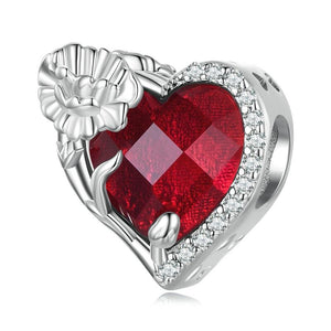 Garnet Carnation January Birthstone Birth Flower Sterling Silver Bead Charm Bracelet