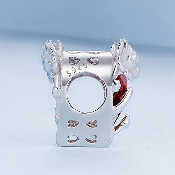 Garnet Carnation January Birthstone Birth Flower Sterling Silver Bead Charm Bracelet