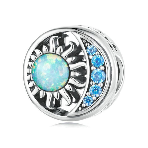 Sun And Moon Opal Sterling Silver Zircon CZ Bead Charm Bracelet Necklace