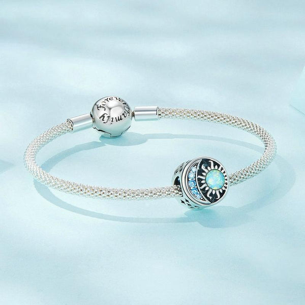 Sun And Moon Opal Sterling Silver Zircon CZ Bead Charm Bracelet Necklace