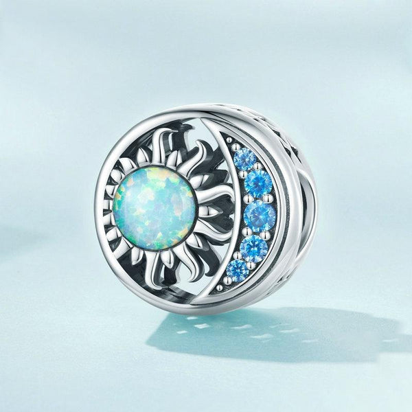 Sun And Moon Opal Sterling Silver Zircon CZ Bead Charm Bracelet Necklace