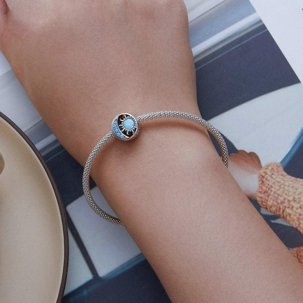 Sun And Moon Opal Sterling Silver Zircon CZ Bead Charm Bracelet Necklace
