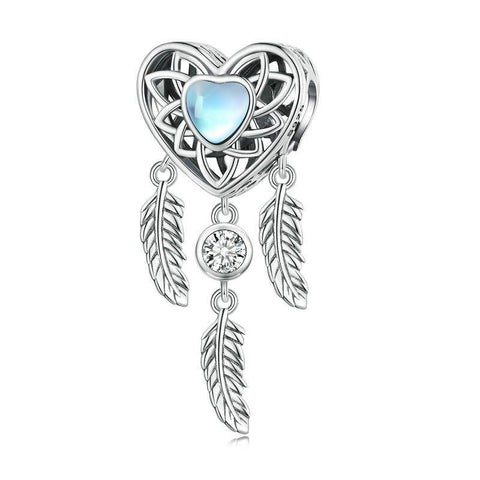 Dreamctahcer Heart Sterling Silver CZ Bead Charm Bracelet Necklace Pendant