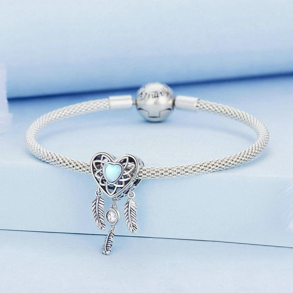 Dreamctahcer Heart Sterling Silver CZ Bead Charm Bracelet Necklace Pendant
