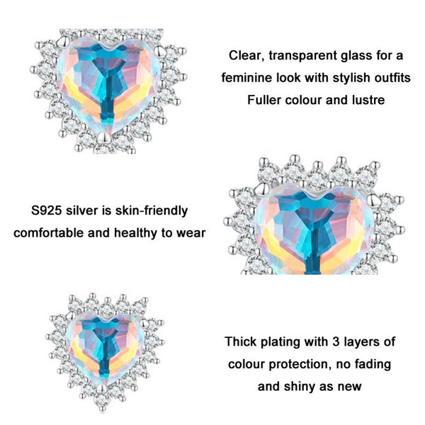 Be Yourself Heart Sterling Silver Zircon CZ Glass Bead Charm Bracelet Necklace