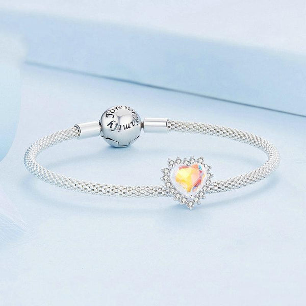 Be Yourself Heart Sterling Silver Zircon CZ Glass Bead Charm Bracelet Necklace