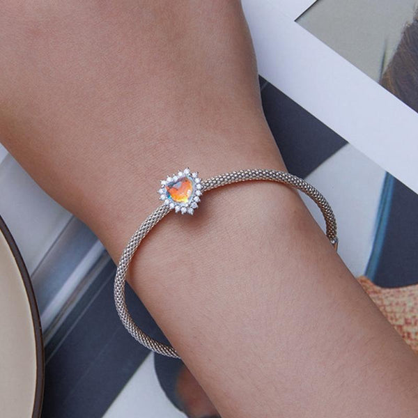 Be Yourself Heart Sterling Silver Zircon CZ Glass Bead Charm Bracelet Necklace