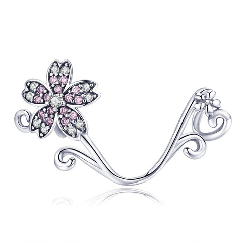 Pave Crystal Pink Flower Sterling Silver Bead Charm Bracelet Necklace Pendant