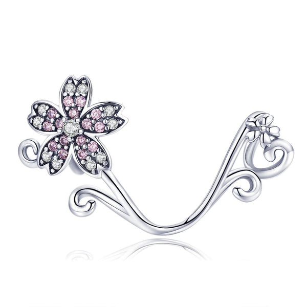 Pave Crystal Pink Flower Sterling Silver Bead Charm Bracelet Necklace Pendant