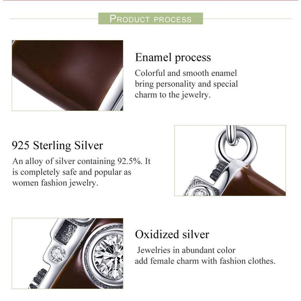 Photographer Camera Enamel Sterling Silver Zircon CZ Bead Charm Bracelet Necklace