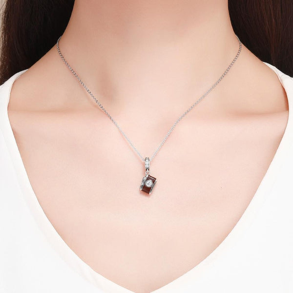 Photographer Camera Enamel Sterling Silver Zircon CZ Bead Charm Bracelet Necklace