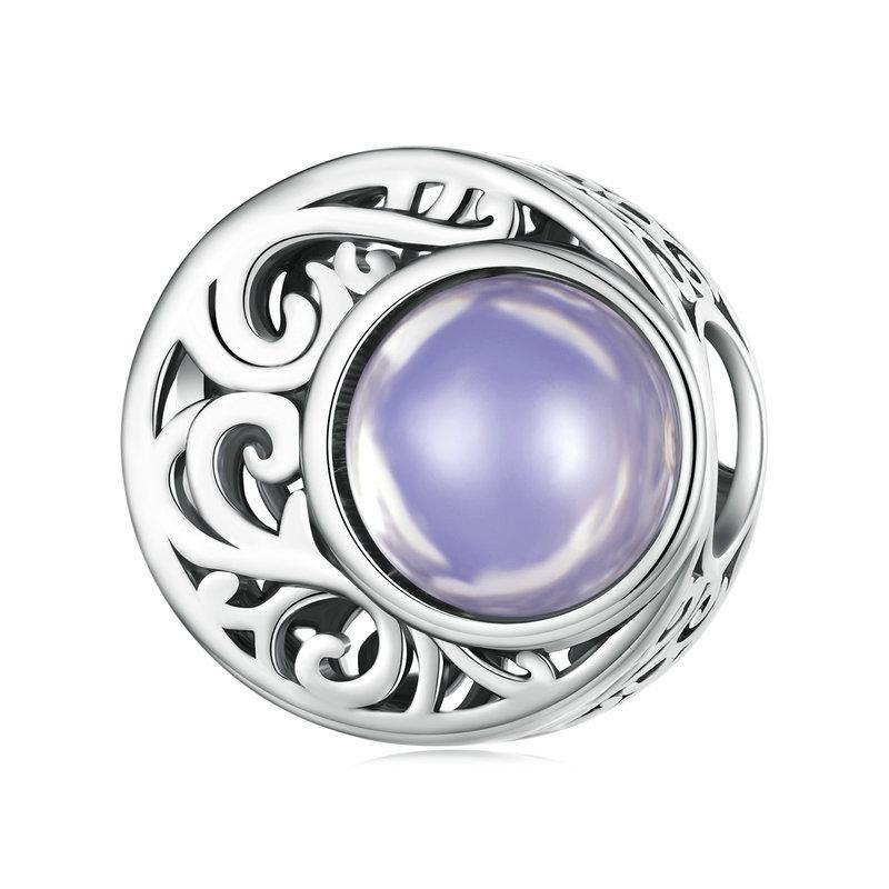 Moon Sterling Silver Purple Resin Opal Look Bead Charm Bracelet Necklace