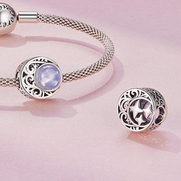 Moon Sterling Silver Purple Resin Opal Look Bead Charm Bracelet Necklace
