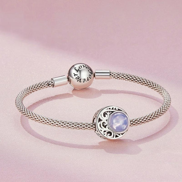 Moon Sterling Silver Purple Resin Opal Look Bead Charm Bracelet Necklace