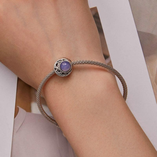 Moon Sterling Silver Purple Resin Opal Look Bead Charm Bracelet Necklace