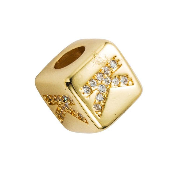 Gold Colour Letter Initial Copper Zircon CZ Bead Charm Bracelet Necklace K