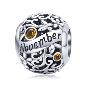 Topaz November Birthstone Sterling Silver Zircon CZ Bead Charm Bracelet Necklace