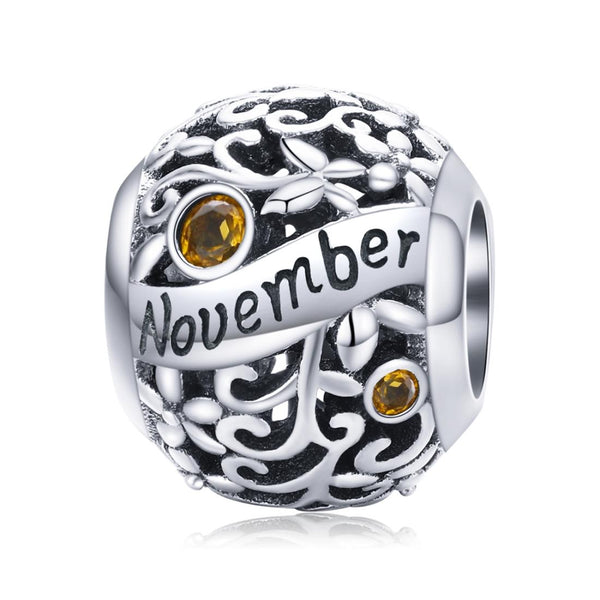 Topaz November Birthstone Sterling Silver Zircon CZ Bead Charm Bracelet Necklace