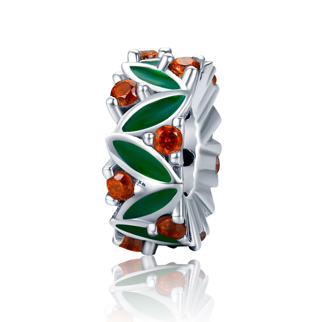 Christmas Leaves Sterling Silver Zircon CZ Spacer Bead Charm Bracelet Necklace
