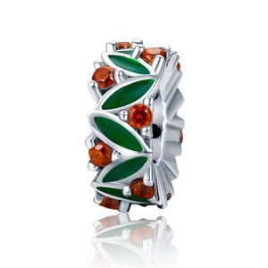 Christmas Leaves Sterling Silver Zircon CZ Spacer Bead Charm Bracelet Necklace
