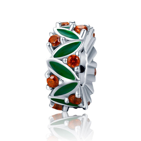 Christmas Leaves Sterling Silver Zircon CZ Spacer Bead Charm Bracelet Necklace