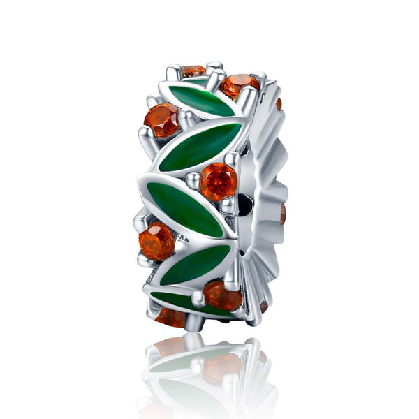 Christmas Leaves Sterling Silver Zircon CZ Spacer Bead Charm Bracelet Necklace