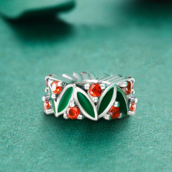 Christmas Leaves Sterling Silver Zircon CZ Spacer Bead Charm Bracelet Necklace