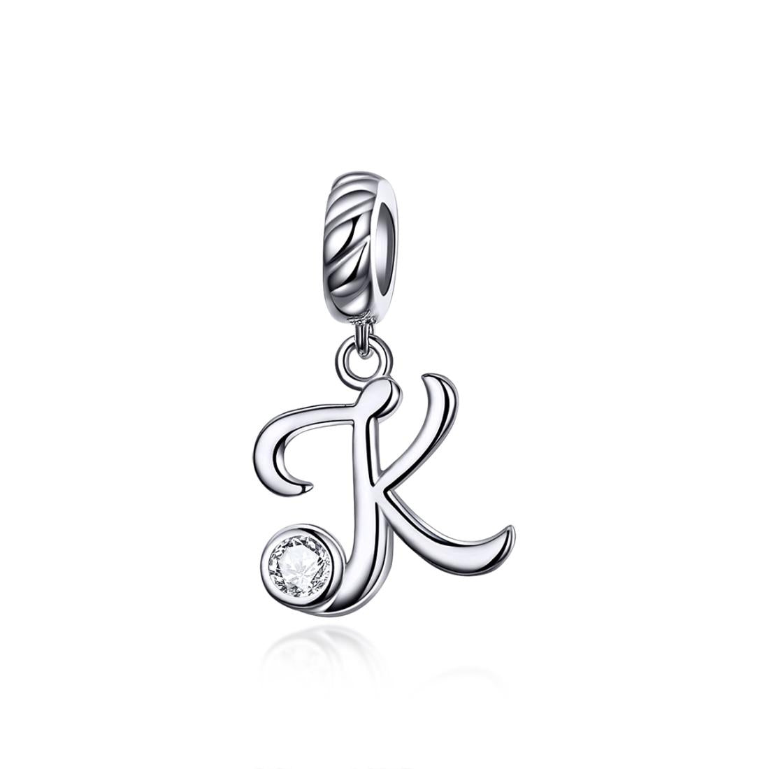K Letter Initial Platinum Plated Sterling Silver Crystal Zircon Charm Bracelet Necklace