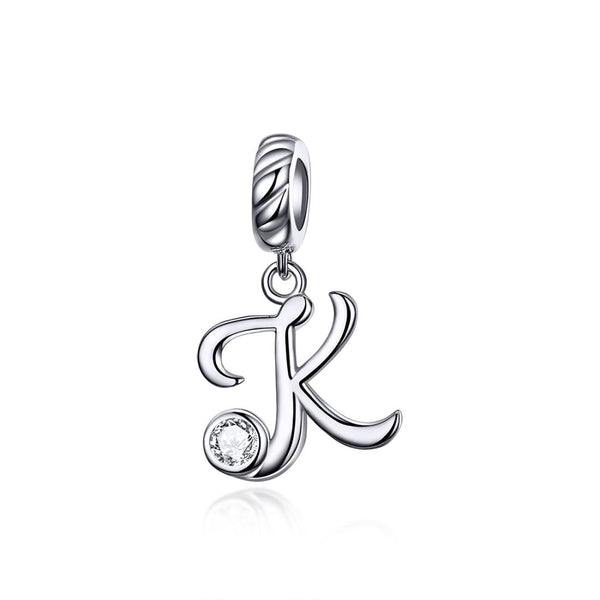 K Letter Initial Platinum Plated Sterling Silver Crystal Zircon Charm Bracelet Necklace