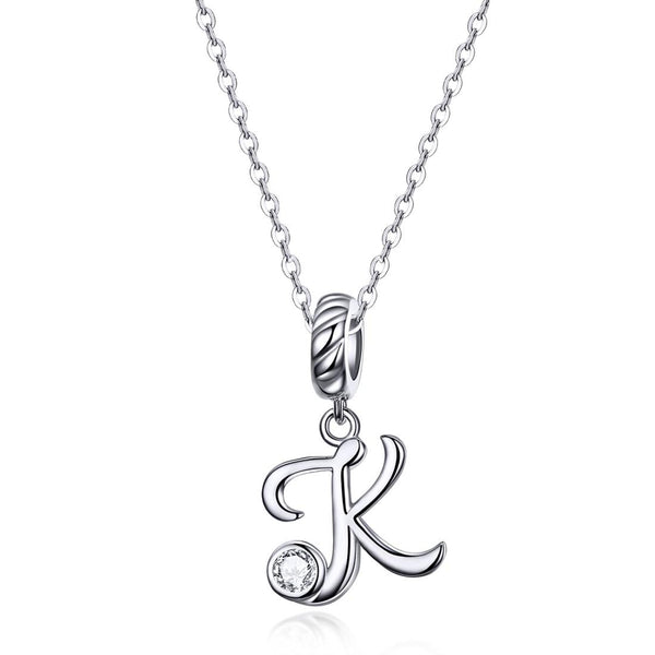 K Letter Initial Platinum Plated Sterling Silver Crystal Zircon Charm Bracelet Necklace