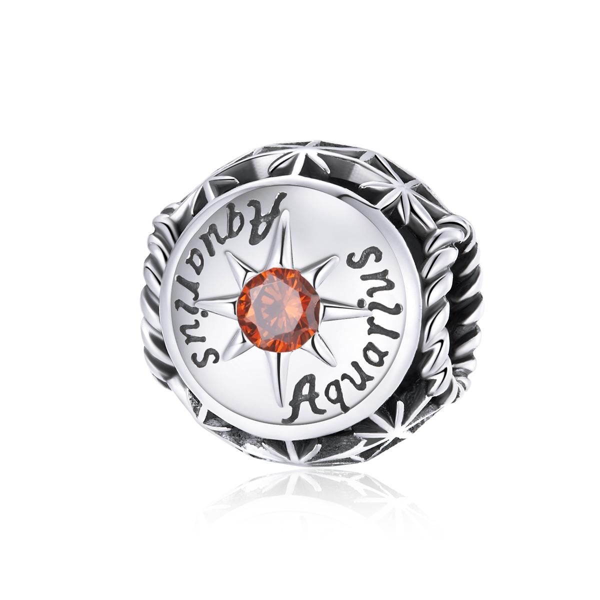 Aquarius Zodiac Sterling Silver Zircon CZ Bead Charm Bracelet Necklace