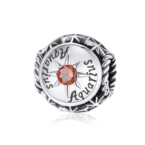 Aquarius Zodiac Sterling Silver Zircon CZ Bead Charm Bracelet Necklace