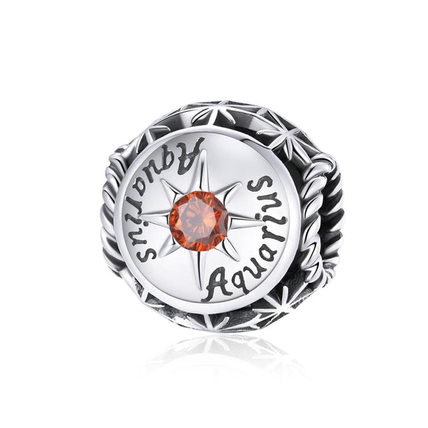Aquarius Zodiac Sterling Silver Zircon CZ Bead Charm Bracelet Necklace