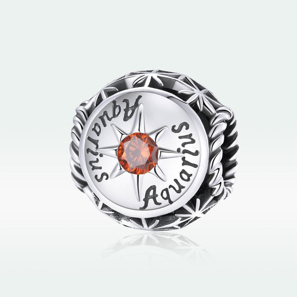 Aquarius Zodiac Sterling Silver Zircon CZ Bead Charm Bracelet Necklace
