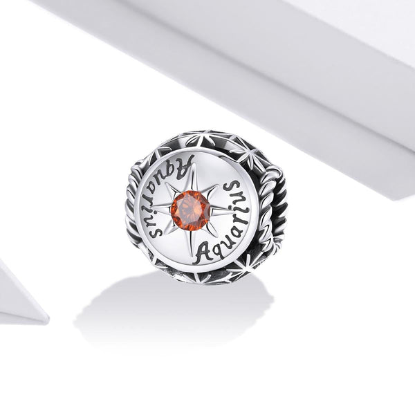 Aquarius Zodiac Sterling Silver Zircon CZ Bead Charm Bracelet Necklace