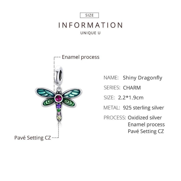 Dragonfly Enamel Sterling Silver Zircon CZ Bead Charm Pendant Bracelet Necklace
