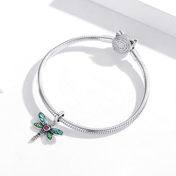 Dragonfly Enamel Sterling Silver Zircon CZ Bead Charm Pendant Bracelet Necklace
