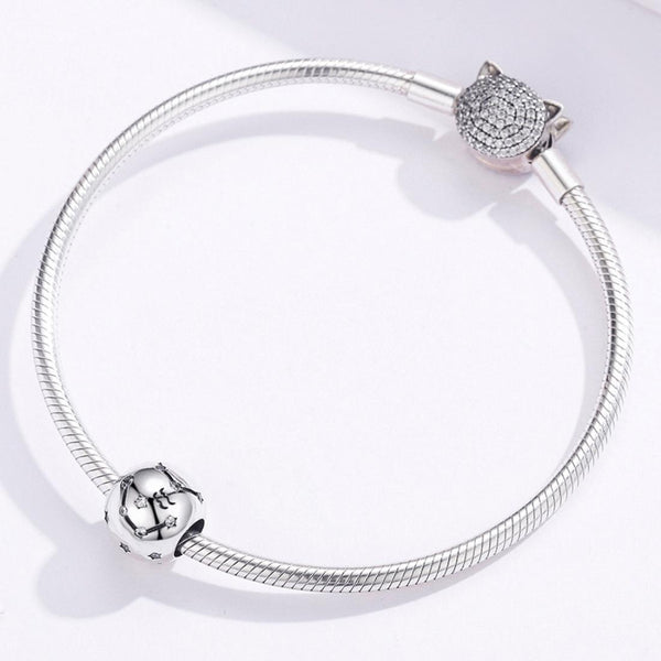 Aquarius Zodiac Constellation Sterling Silver Zircon CZ Bead Charm Bracelet Necklace